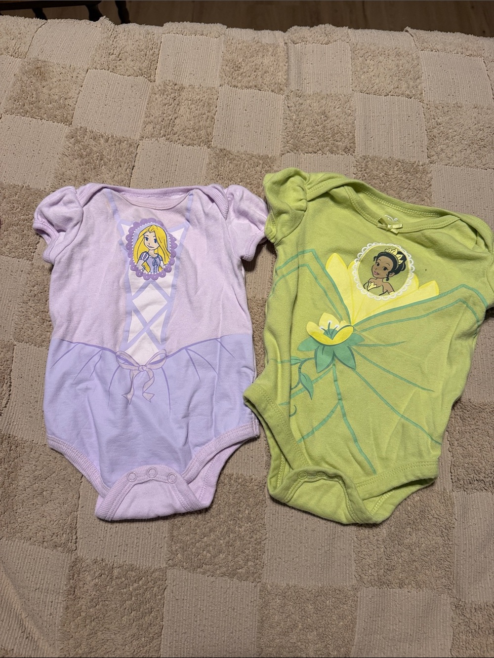 Disney Baby Rapunzel Lavender & Tiana Green Princess One-Piece Bodysuit Set